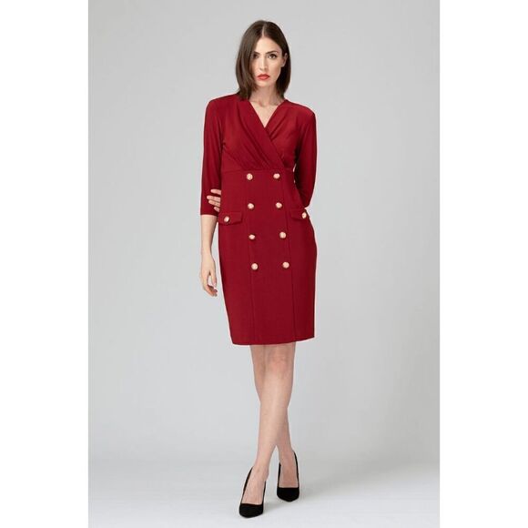 Elegant Wear to Work Office Business 3/4 Sleeve Buttons Red Blazer Dress XXL NWT - Picture 2 of 14